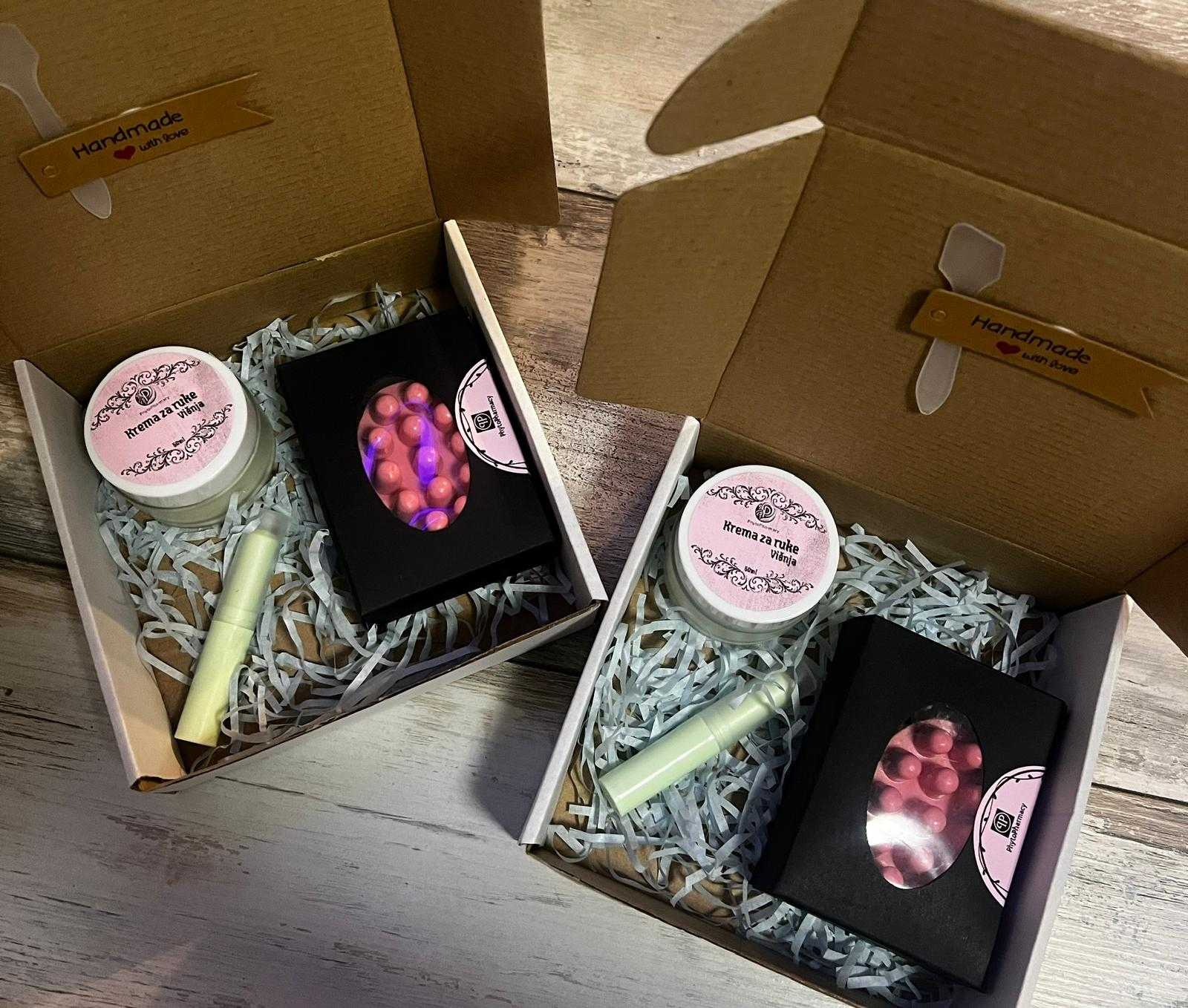 Handmade poklon set — krema za ruke Višnja i pralinje